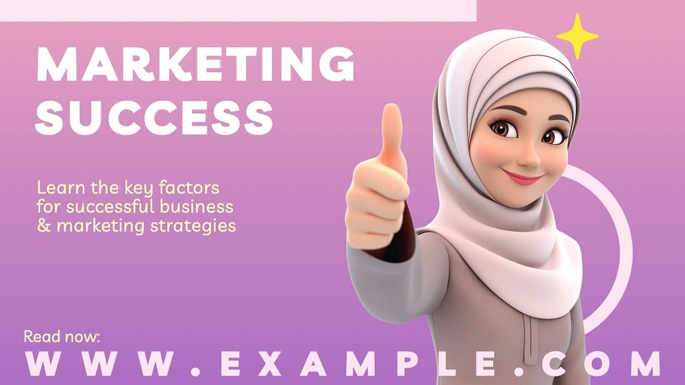 Marketing success blog banner template, editable text