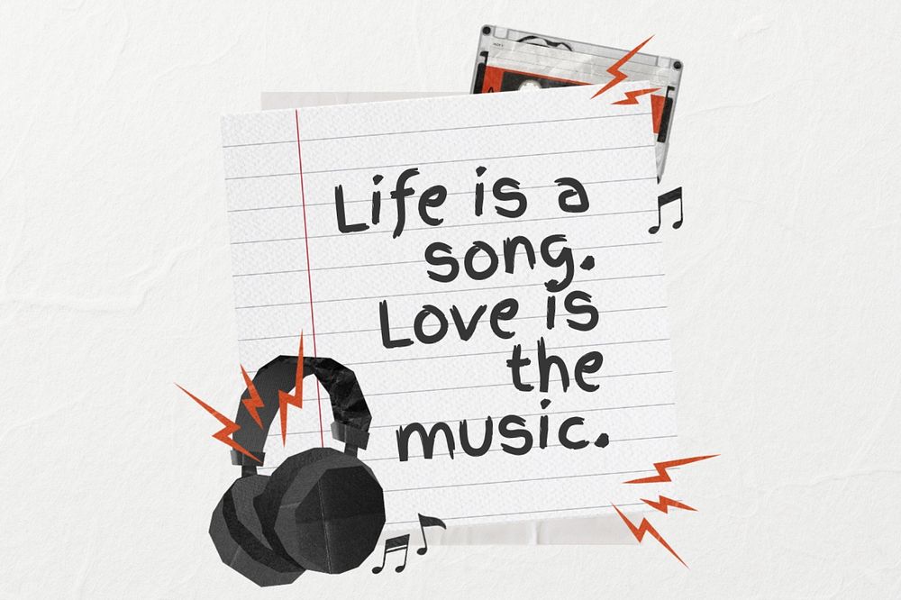 Music quote, headphones paper craft remix, editable design