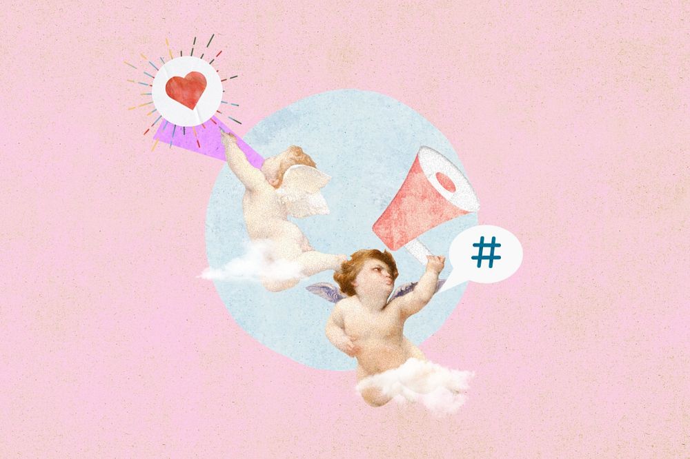 Vintage Valentine's cupids marketing collage illustration editable design