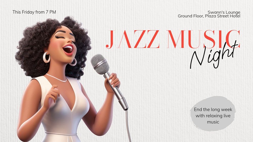 Jazz music night blog banner template, editable text