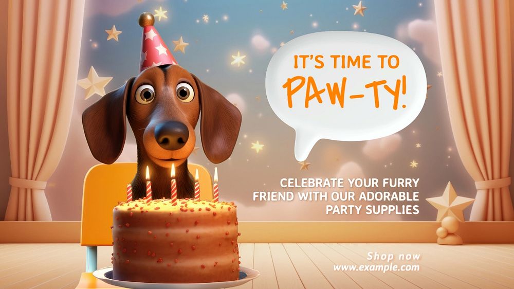 Dog birthday blog banner template, editable text