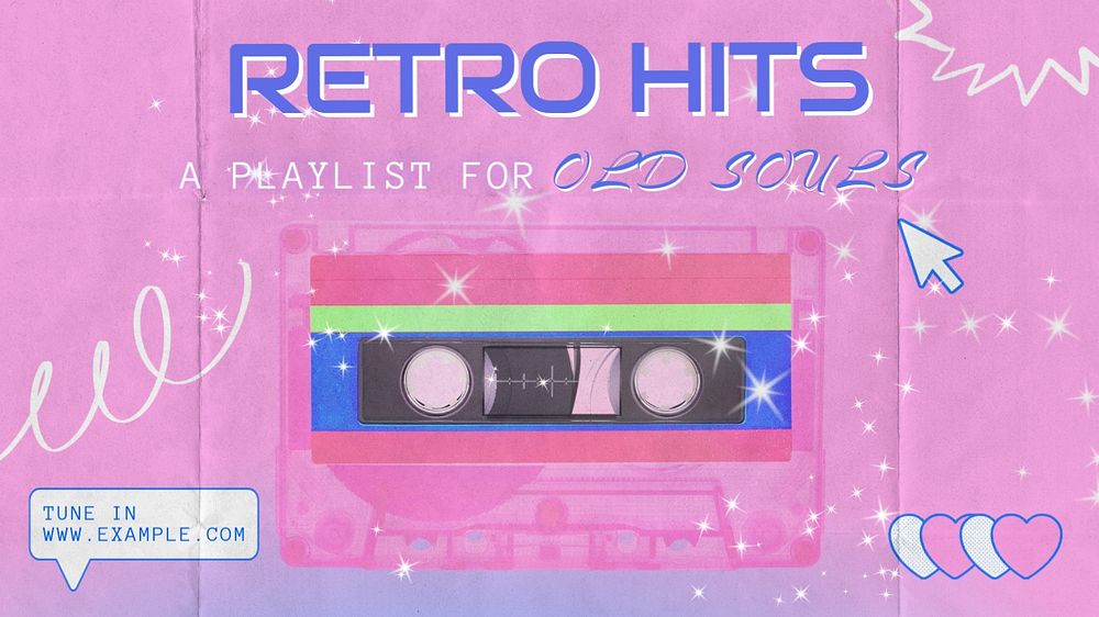 Retro hits blog banner template, editable text