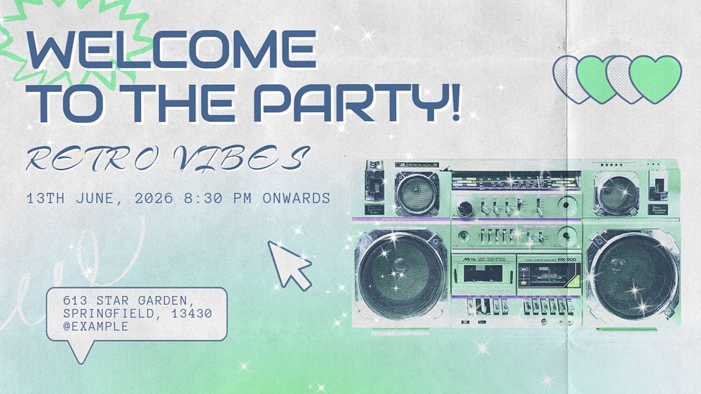 Retro party blog banner template, editable text