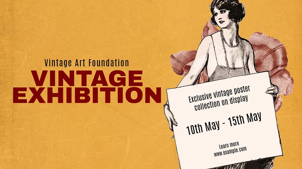 Vintage exhibition blog banner template, editable text