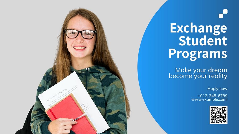 Exchange student programs blog banner template, editable text