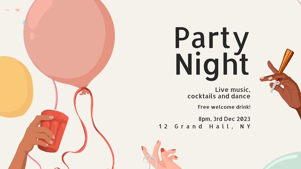 Party night blog banner template, editable text