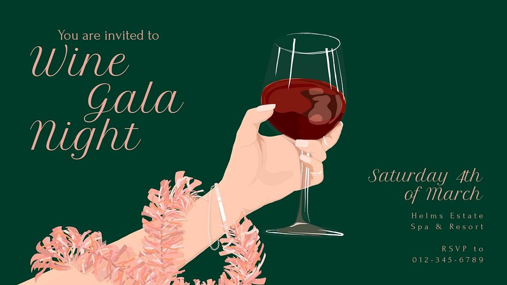 Wine gala night blog banner template, editable text