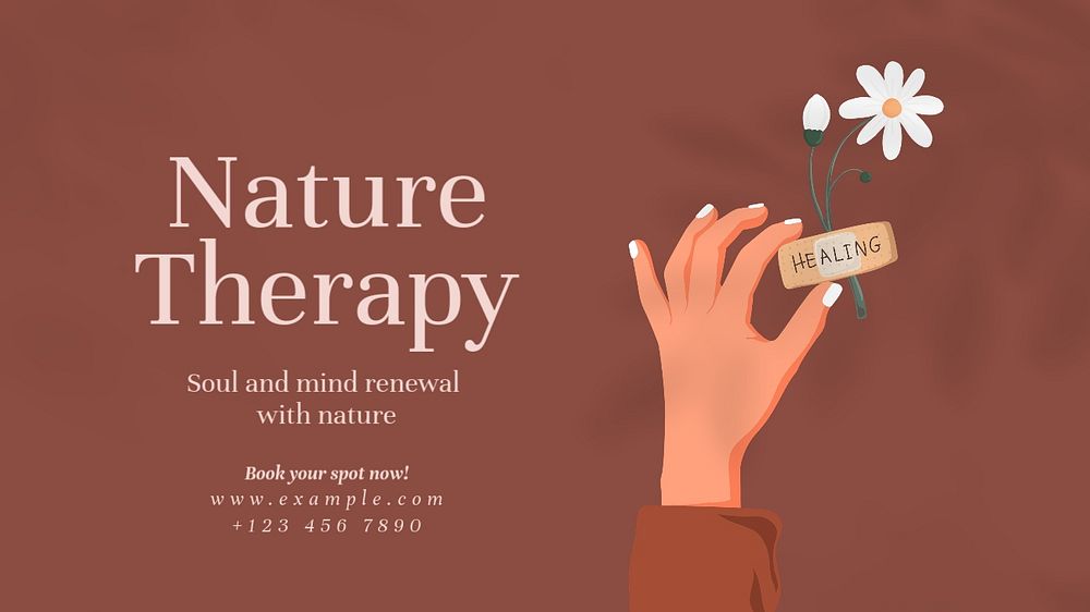 Nature therapy blog banner template, editable text