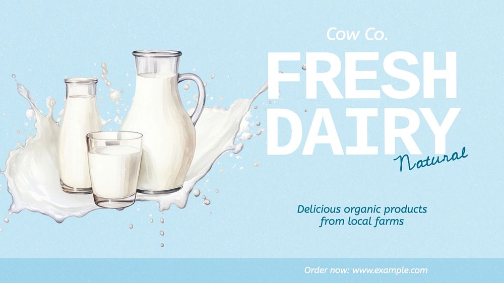 Fresh dairy blog banner template, editable text