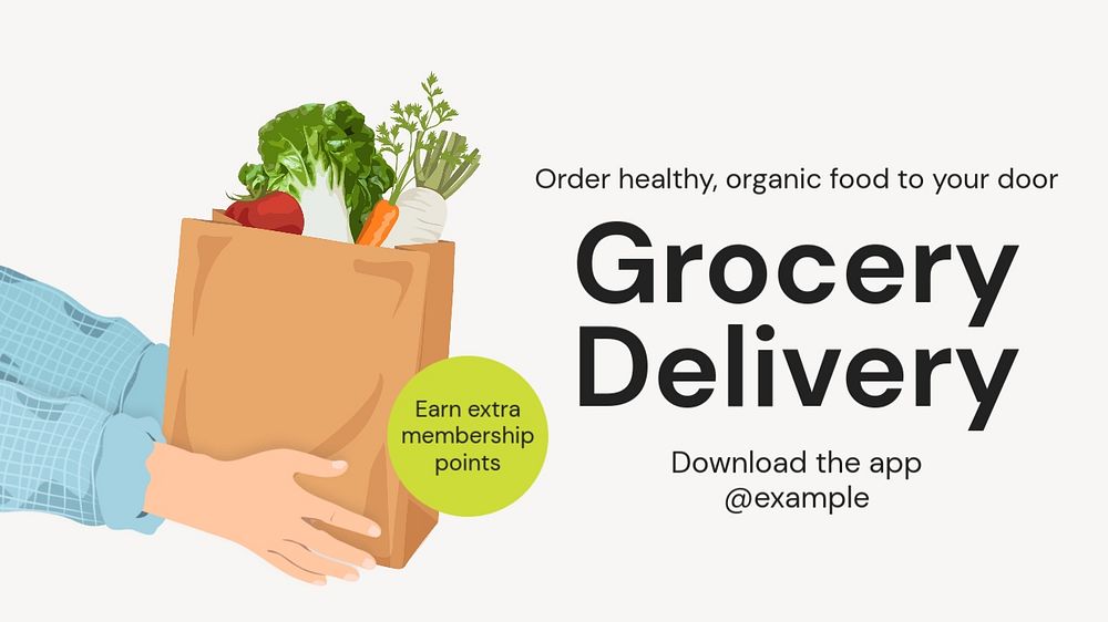 Grocery delivery blog banner template, editable text