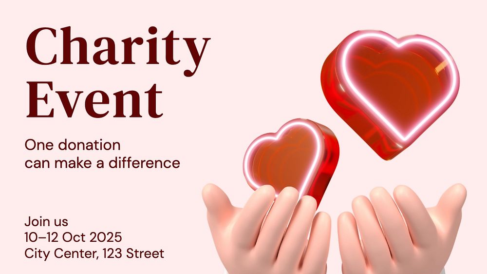 Charity event blog banner template, editable text