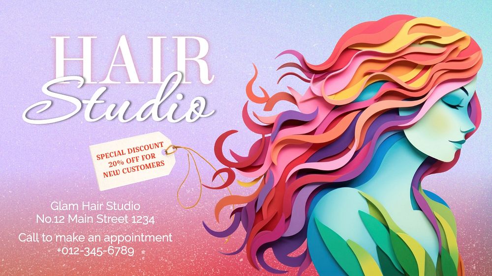 Hair studio blog banner template, editable text