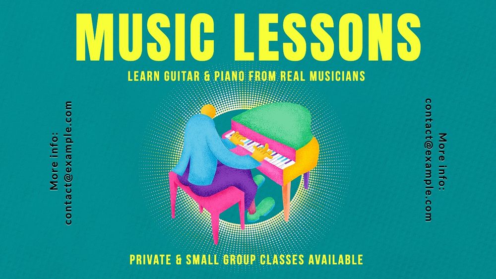 Music lessons blog banner template, editable text