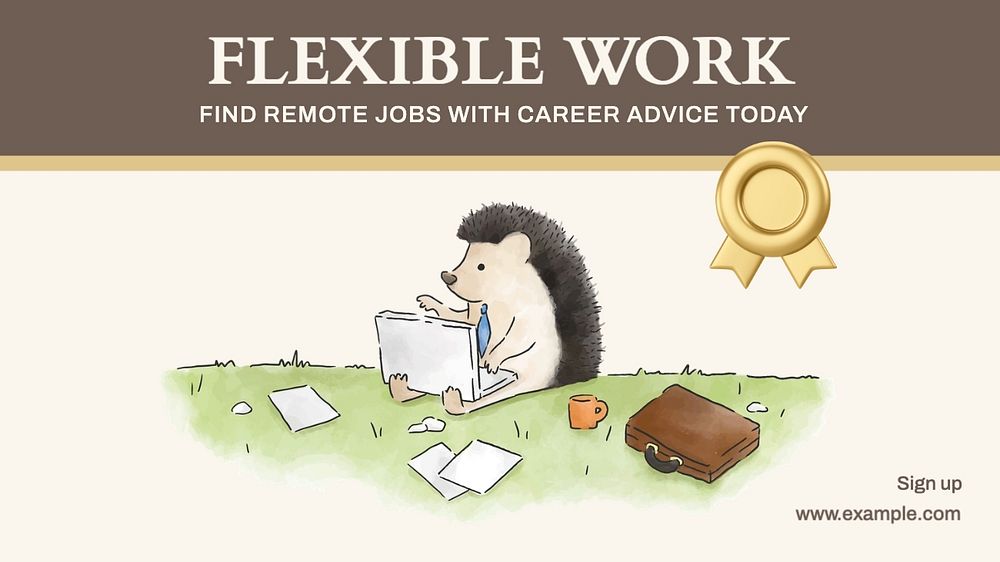 Flexible work blog banner template, editable text