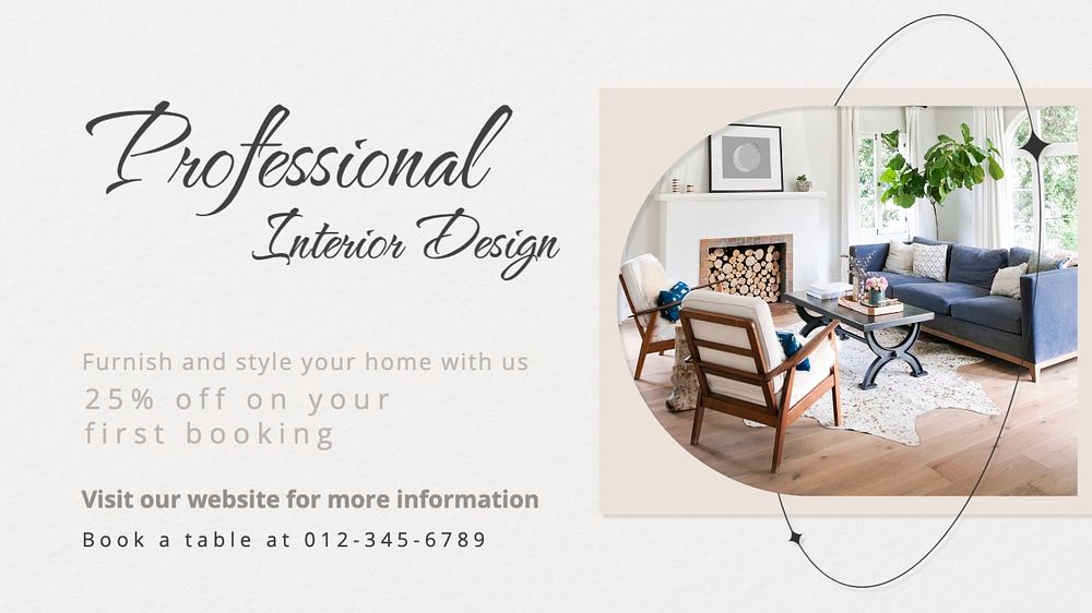 Interior consulting service blog banner template, editable text