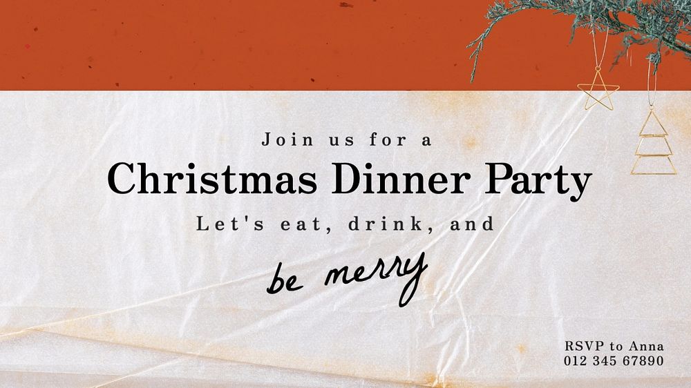 Christmas dinner party blog banner template, editable text