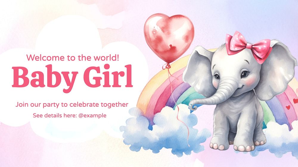 Baby girl party blog banner template, editable text