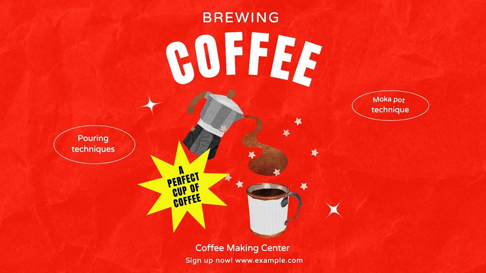 Brewing coffee blog banner template, editable text