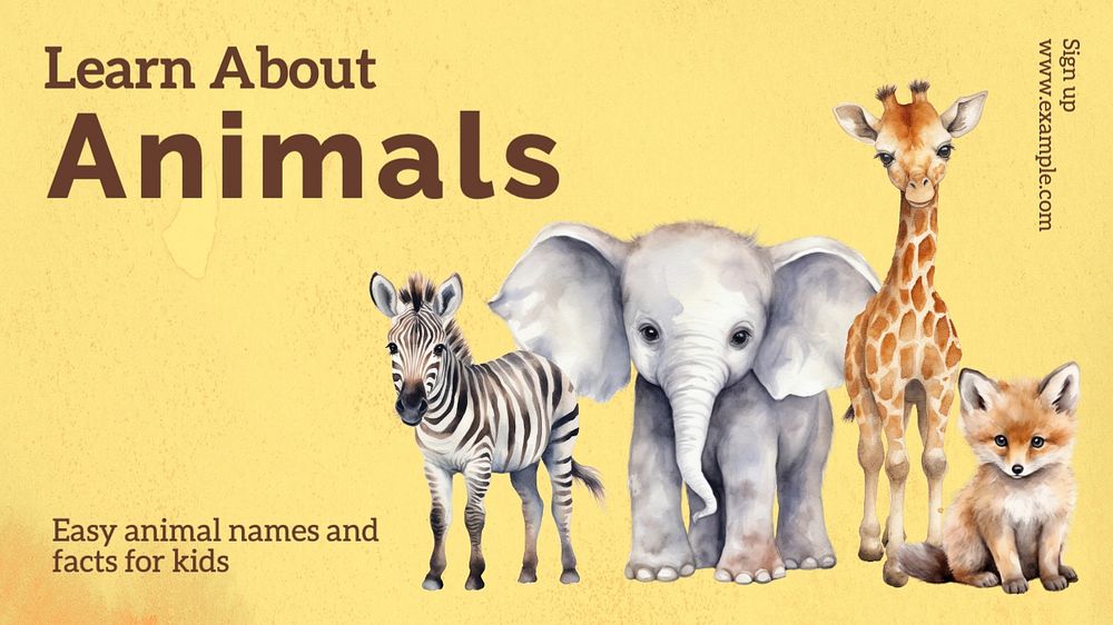 Learn about animals blog banner template, editable text