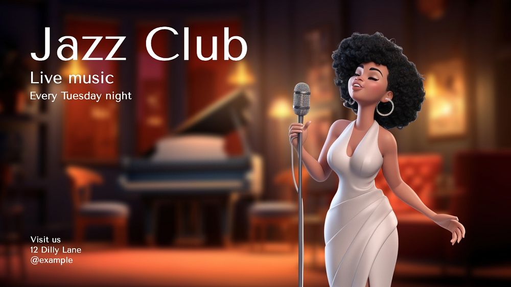 Jazz club blog banner template, editable text