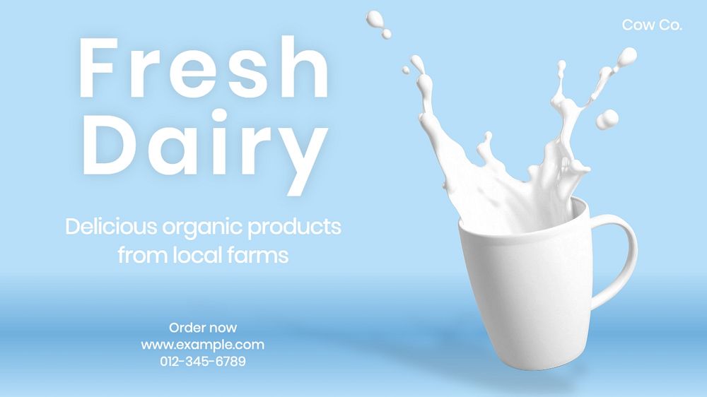 Fresh dairy blog banner template, editable text