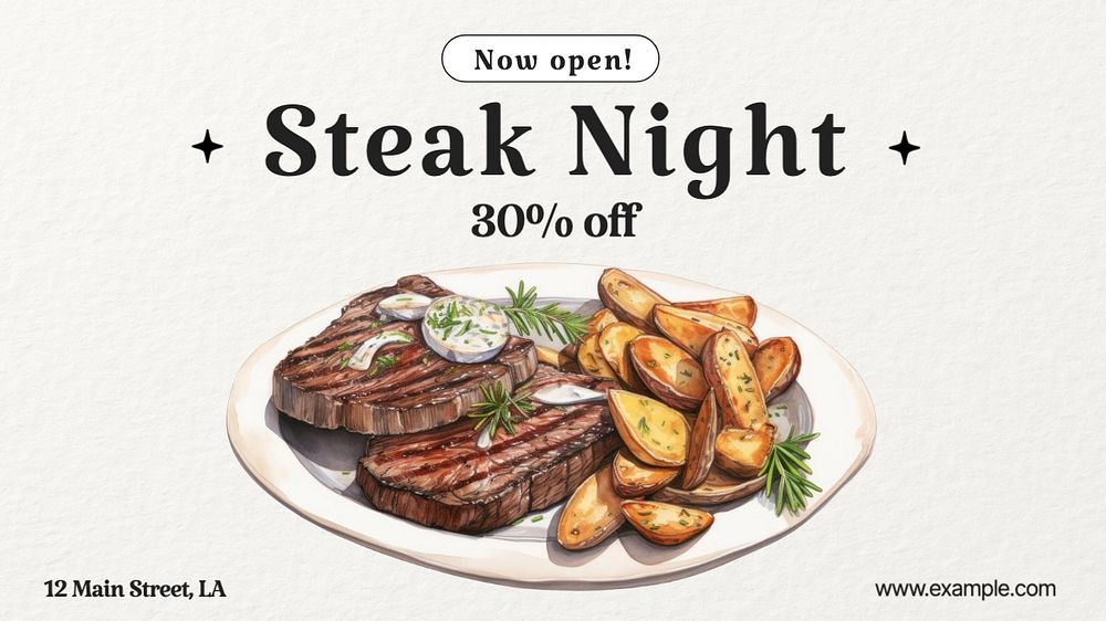 Steak restaurant blog banner template, editable text