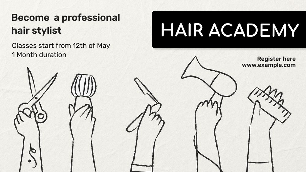 Hair academy blog banner template, editable text