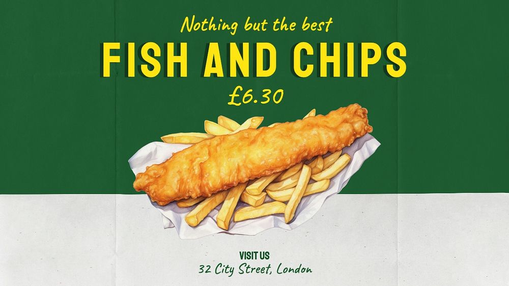 Fish and chips blog banner template, editable text