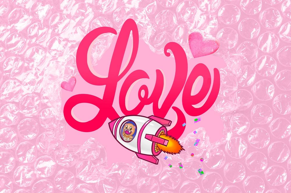 Editable flying love rocket, Valentine's day design