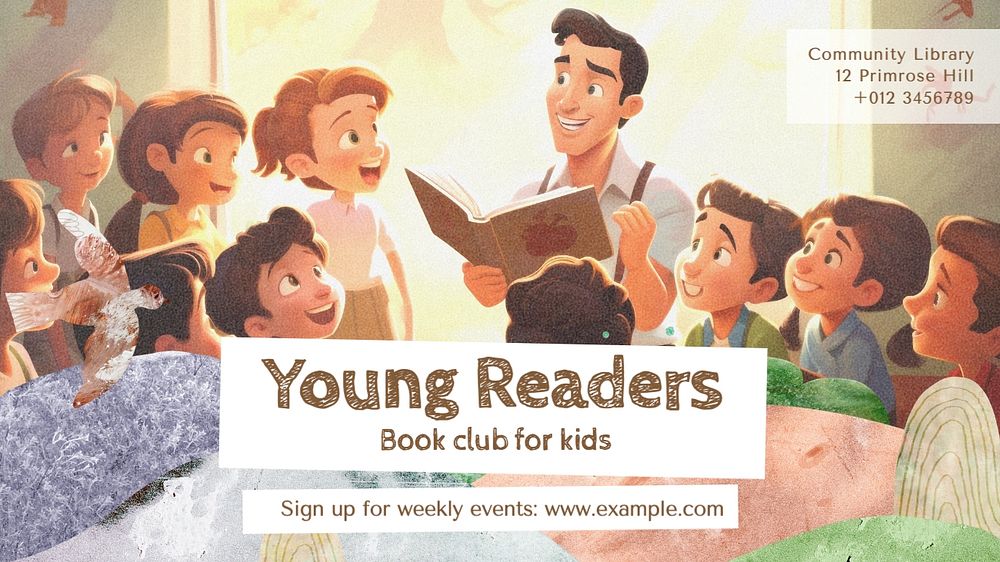 Young readers  blog banner template, editable text