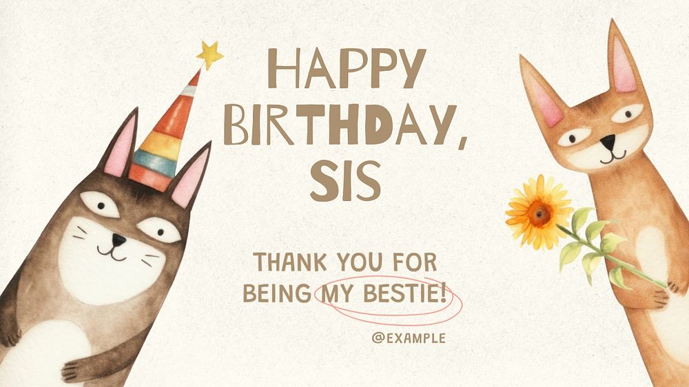 Happy birthday sister  blog banner template, editable text