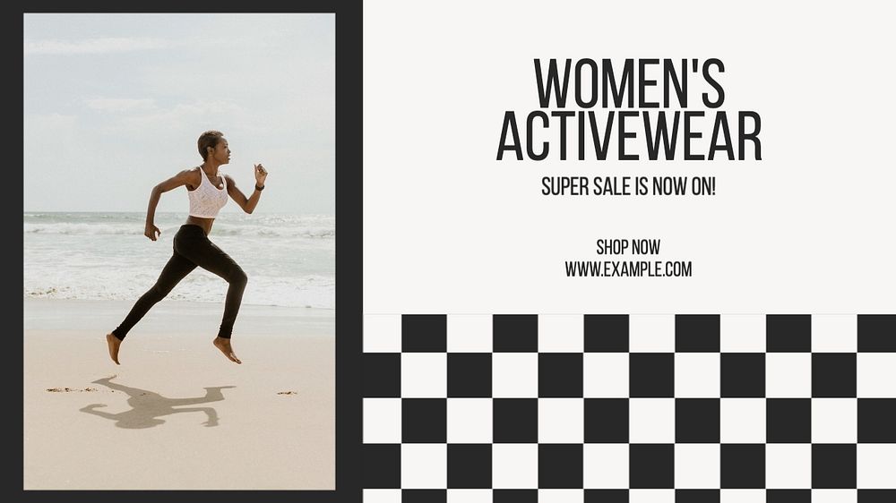 Women's sportswear blog banner template, editable text