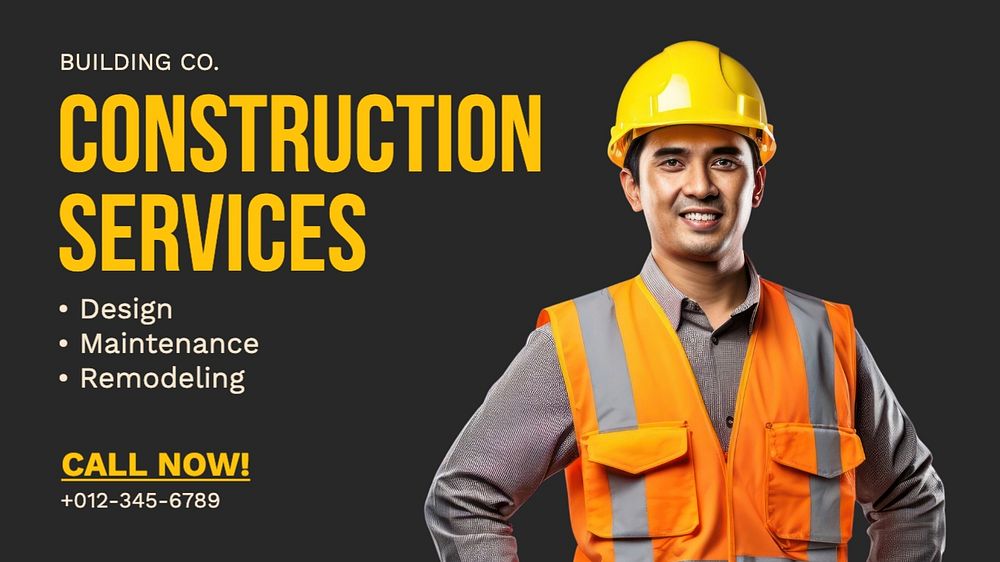 Construction service blog banner template, editable text