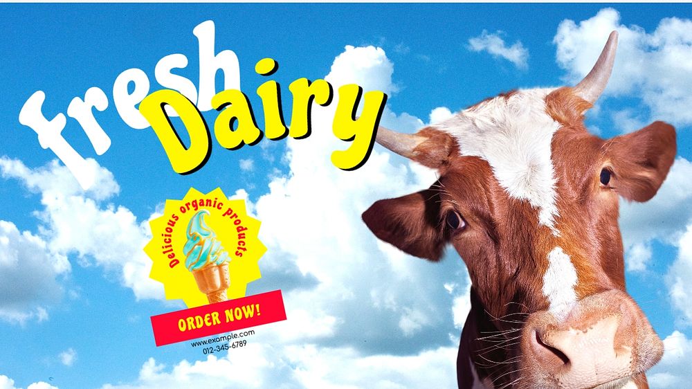 Fresh dairy blog banner template, editable text