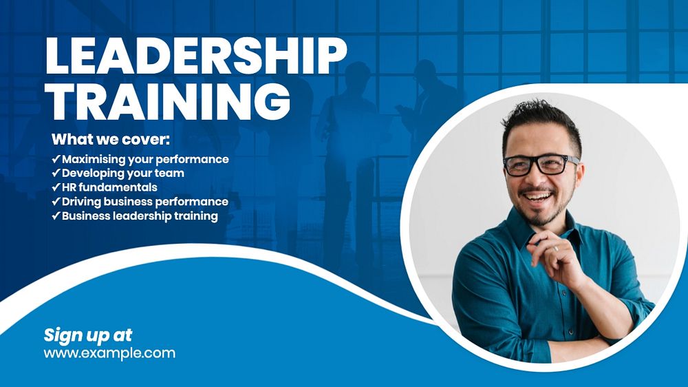 Leadership training  blog banner template, editable text