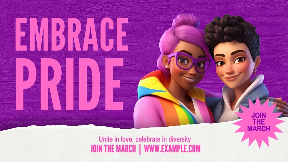 Embrace pride march blog banner template, editable text