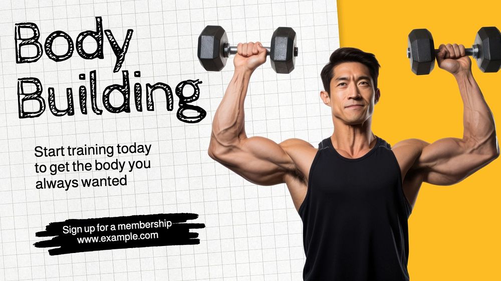 Body building blog banner template, editable text