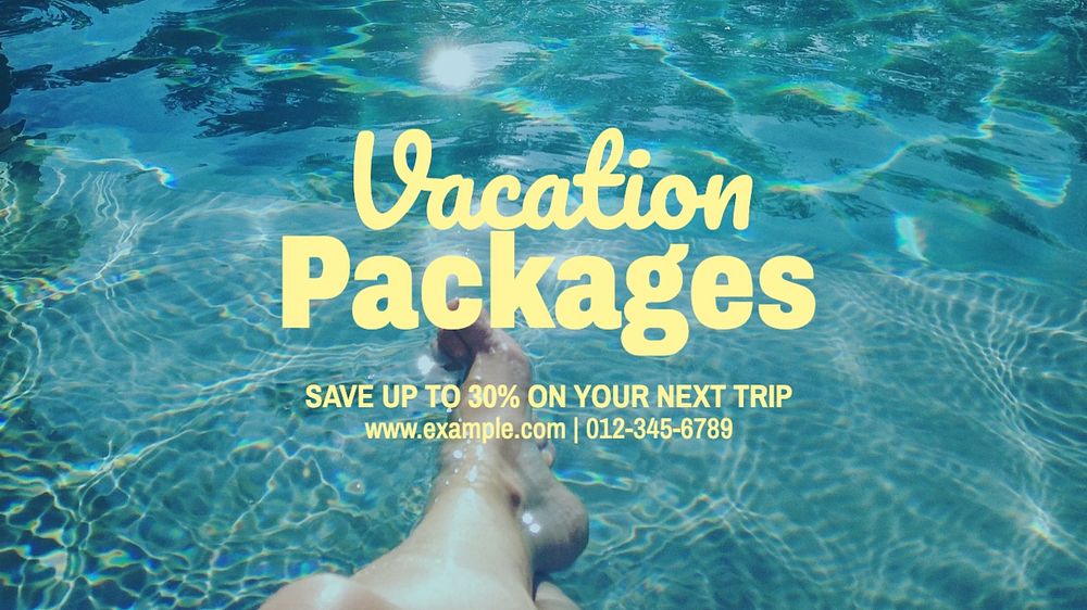 Vacation packages blog banner template, editable text