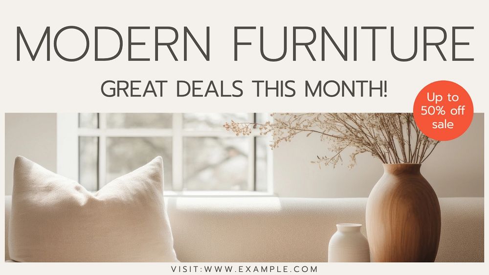 Modern furniture  blog banner template, editable text