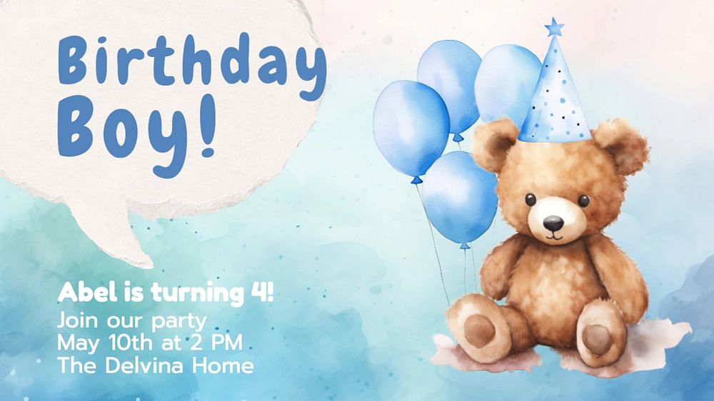 Birthday boy blog banner template, editable text