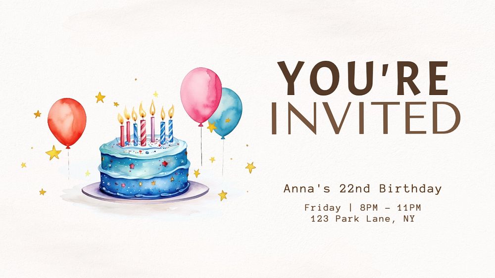 Birthday party blog banner template, editable text