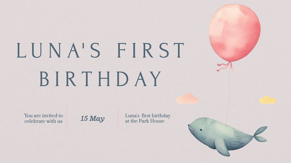 First birthday blog banner template, editable text