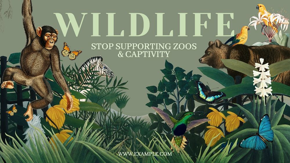 Stop wildlife captivity blog banner template, editable text