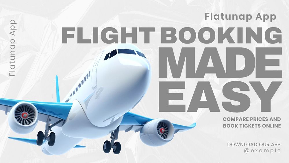 Flight booking blog banner template, editable text