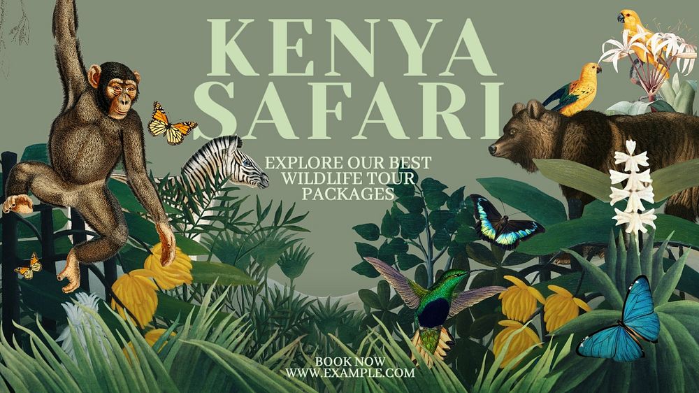 Kenya safari blog banner template, editable text