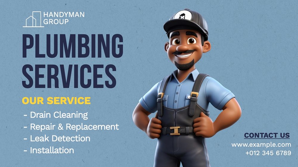 Plumbing services blog banner template, editable text