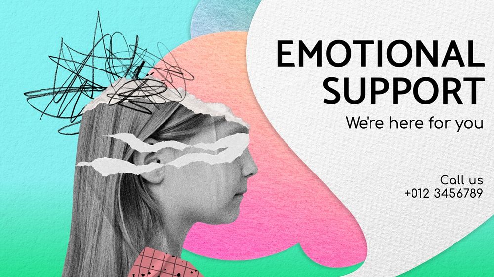 Emotional support blog banner template, editable text