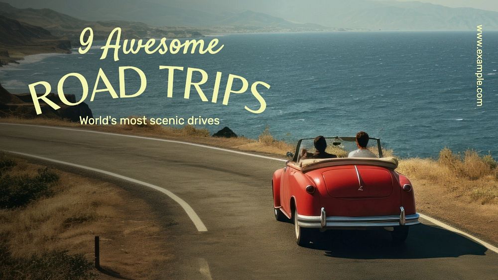 Awesome road trip blog banner template, editable text