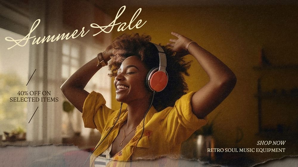 Summer sale music blog banner template, editable text