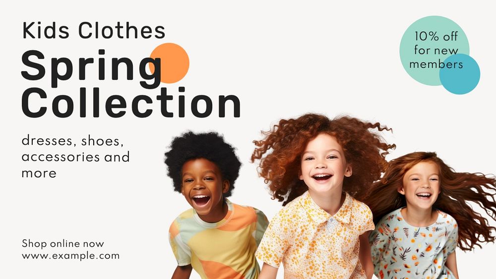 Kids spring collection blog banner template, editable text